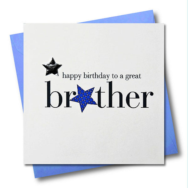 Birthday Card, Brother, Blue Stars, Embellished with a shiny padded star