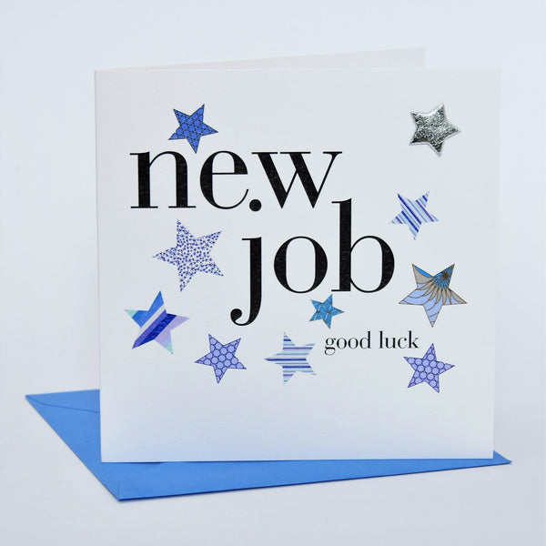 New Job Card, Blue Stars, Good Luck, padded star embellished
