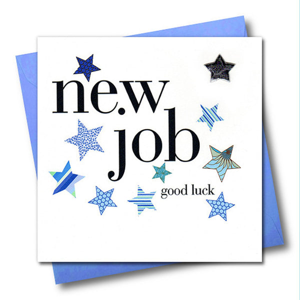 New Job Card, Blue Stars, Good Luck, padded star embellished
