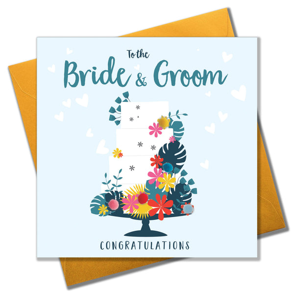 Wedding Card, Cake, Wedding, Embellished with colourful pompoms