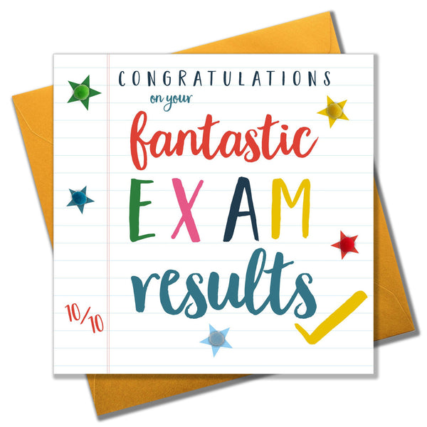 Exam Congratulations Card, Star, fantastic results, Embellished with pompoms