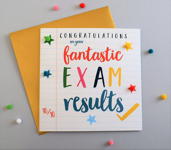 Exam Congratulations Card, Star, fantastic results, Embellished with pompoms