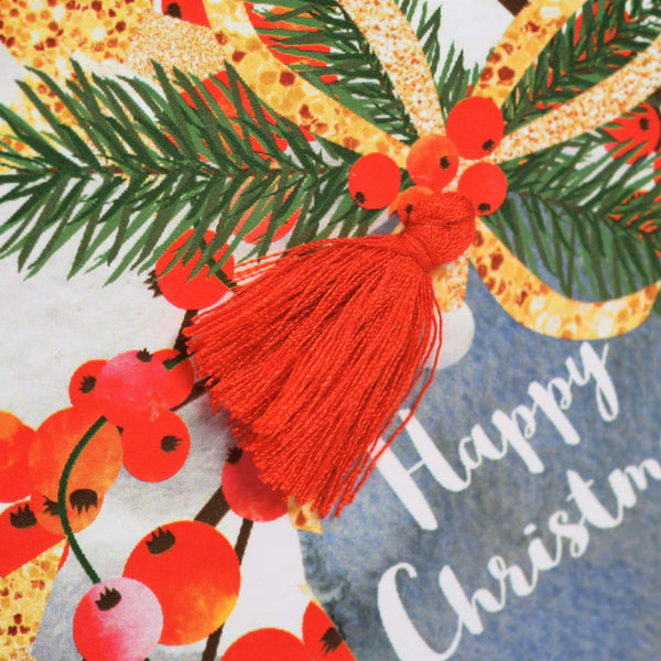 Christmas Card, Berries, From all of us to all of you, Tassel Embellished