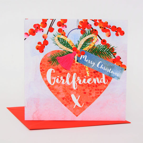 Christmas Card, Heart Bauble, Merry Christmas, Girlfriend, Tassel Embellished