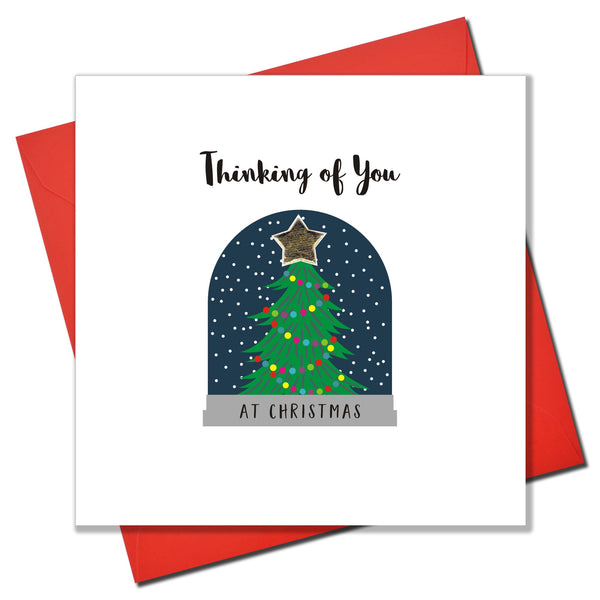 Christmas Card, Snow Globe, Thinking of You, Embellished with a padded star