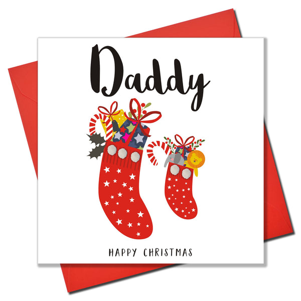 Christmas Card, Christmas Stockings, Daddy, Embellished with pompoms