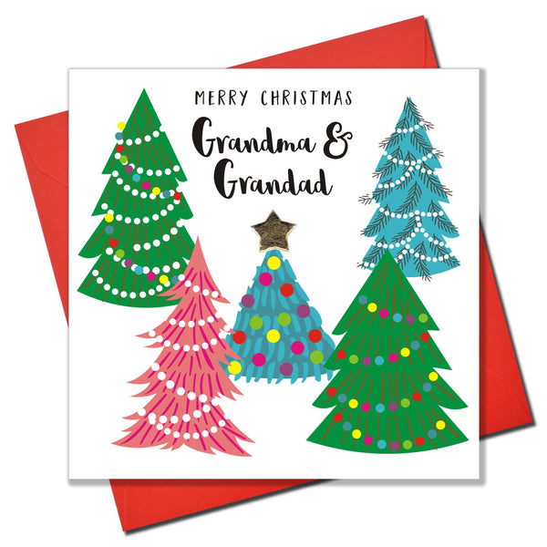 Christmas Card, Christmas Trees, Grandma & Grandad, padded star Embellished