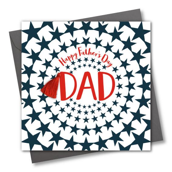 Father's Day Greeting Card, Star Burst Dad, Embellished with a colourful tassel