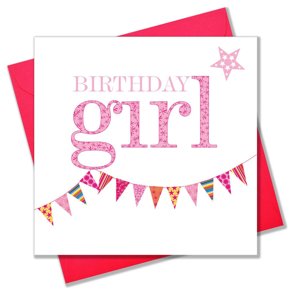 Birthday Card, Pink Flags, Birthday Girl