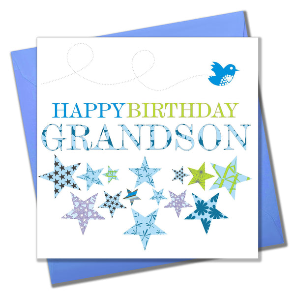 Birthday Card, Blue Stars, Happy Birthday Grandson