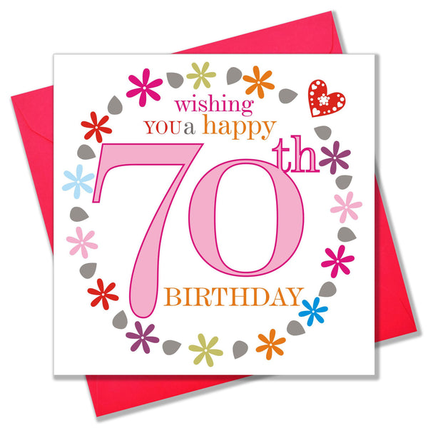 Birthday Card, Pink Age 70, wishing you a Happy 70th Birthday