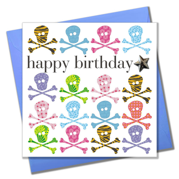 Birthday Card, Skull and crossbones, Embellished with a shiny padded star