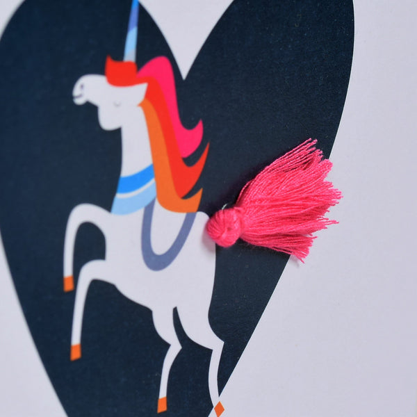 Welsh Valentine's Day Card, Heart, will you be my unicorn, Tassel Embellished