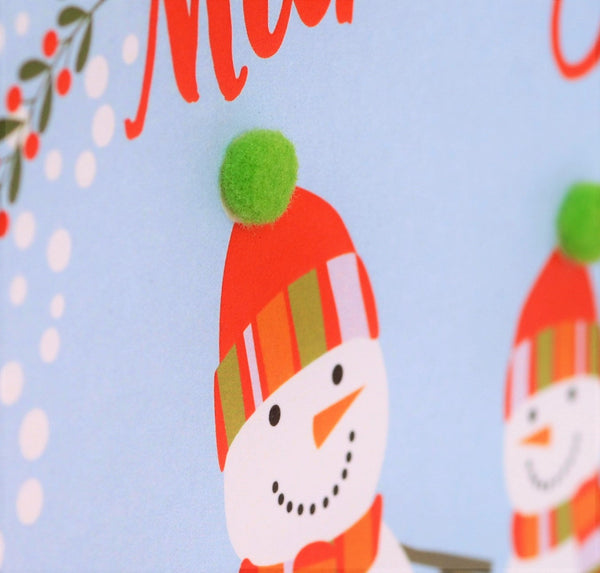 Christmas Card, Big snowman, little snowman , Mummy, Pompom Embellished