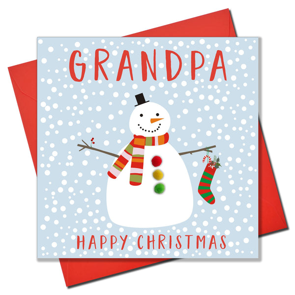 Christmas Card, Snowman , Grandpa, happy Christmas, Pompom Embellished