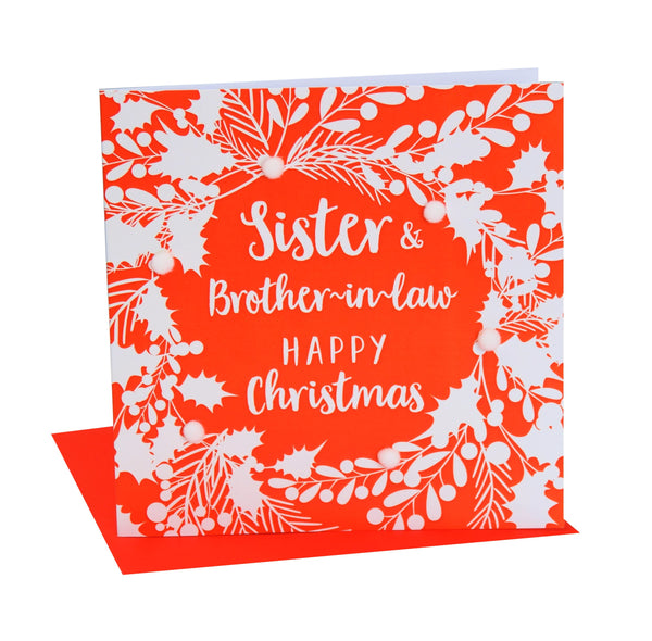 Christmas Card, White foliage, Sister and brother-in-law, Pompom Embellished