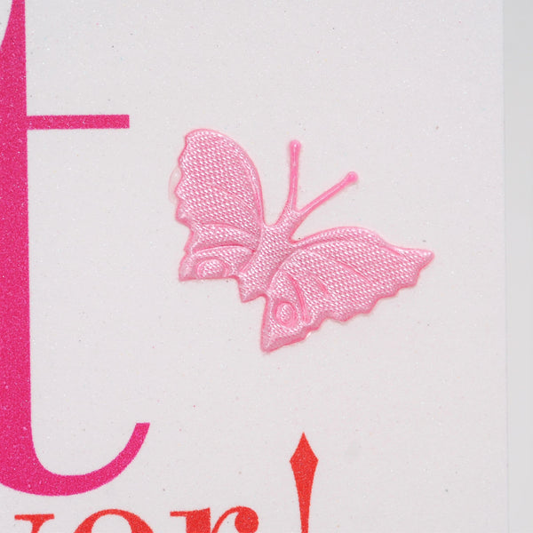 Birthday Card, Age 1 Girl Pink 1st Birthday, Embellished with a fabric butterfly