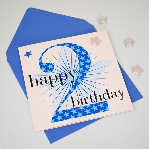 Birthday Card, Boy Blue, Happy 2nd Birthday, Embellished with a padded star