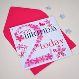 Birthday Card, Age 2 Girl Pink 2nd Birthday, Embellished with a fabric butterfly