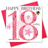 Birthday Card, Age 18 Girl, Happy 18th Birthday, Embellished with a padded star