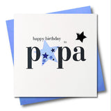 Birthday Card, Blue Star, Happy Birthday Papa, Embellished with a padded star