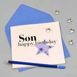 Birthday Card, Blue Stars, Son, Embellished with a shiny padded star