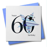Birthday Card, Blue Star, Happy 60th Birthday, Embellished with a padded star