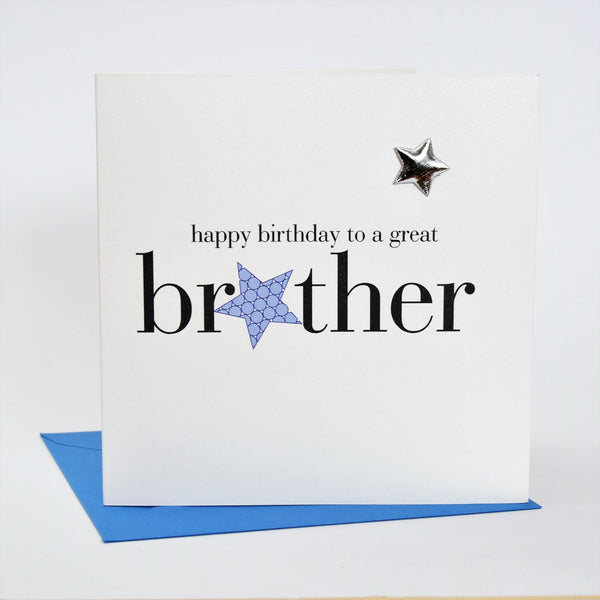 Birthday Card, Brother, Blue Stars, Embellished with a shiny padded star