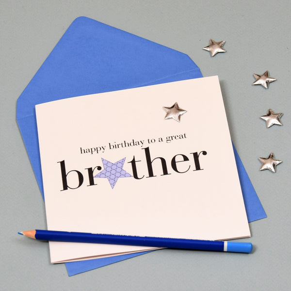 Birthday Card, Brother, Blue Stars, Embellished with a shiny padded star