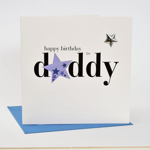 Birthday Card, Daddy, Blue Stars, Embellished with a shiny padded star