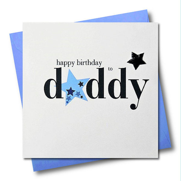 Birthday Card, Daddy, Blue Stars, Embellished with a shiny padded star