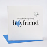 Birthday Card, Blue Stars, Boyfriend, Embellished with a shiny padded star