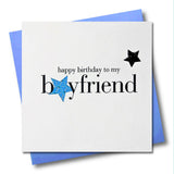 Birthday Card, Blue Stars, Boyfriend, Embellished with a shiny padded star