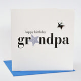 Birthday Card, Grandpa, Blue Stars, Embellished with a shiny padded star