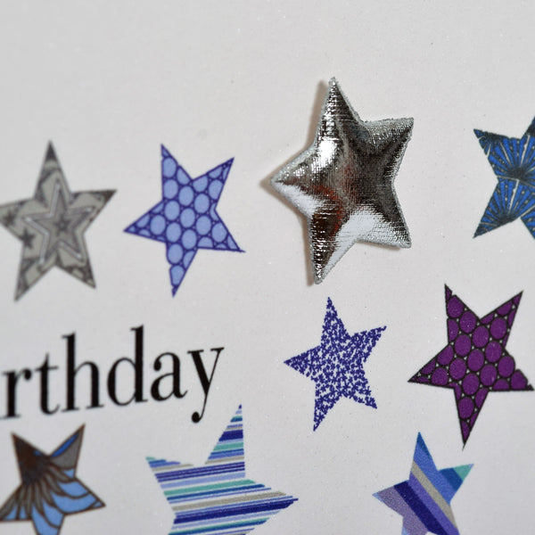 Birthday Card, Blue Stars, Happy Birthday, Embellished with a shiny padded star