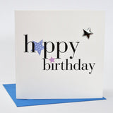 Birthday Card, Blue Stars, Happy Birthday, Embellished with a shiny padded star