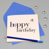 Birthday Card, Blue Stars, Happy Birthday, Embellished with a shiny padded star