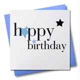 Birthday Card, Blue Stars, Happy Birthday, Embellished with a shiny padded star