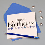 Birthday Card, Blue Stars, Happy Birthday, Embellished with a shiny padded star