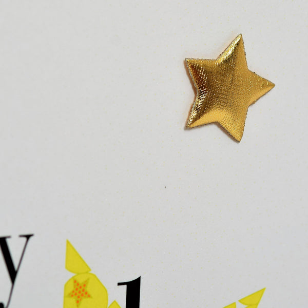 Birthday Card, Godmother, Yellow Stars, Embellished with a padded star