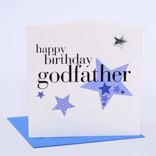 Birthday Card, Godfather, Blue Stars, Embellished with a padded star