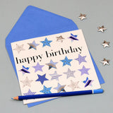 Birthday Card, Blue Stars, Happy Birthday, Embellished with a shiny padded star