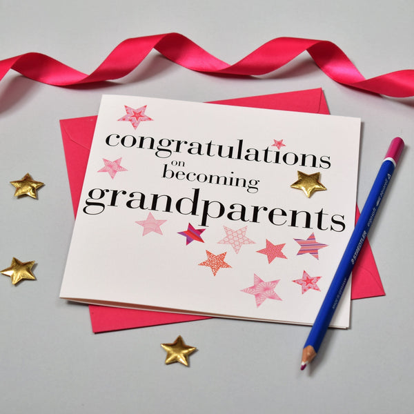 Congratulations Card, Pink, Grandparents, Embellished with a padded star