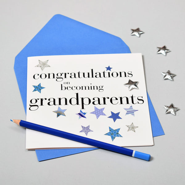 Congratulations Card, Blue, Grandparents, Embellished with a padded star