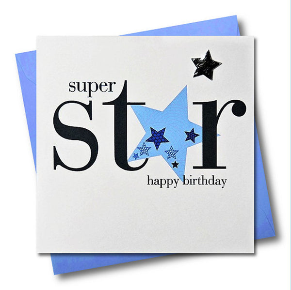 Birthday Card, Blue Stars, Super Star, Embellished with a padded star