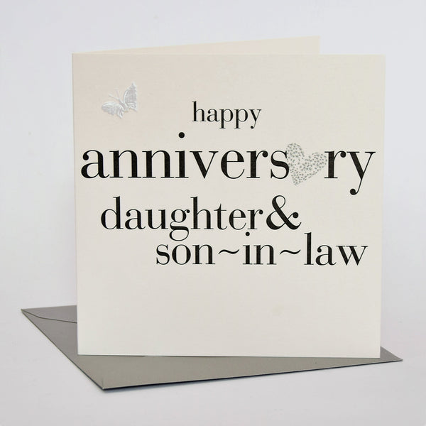 Wedding Anniversary Card, Daughter and Son-in-law, fabric butterfly Embellished