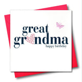 Birthday Card, Heart, Great Grandma happy birthday, fabric butterfly Embellished