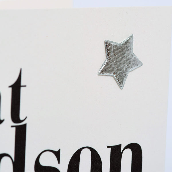 Birthday Card, Blue Star, great grandson, Embellished with a padded star