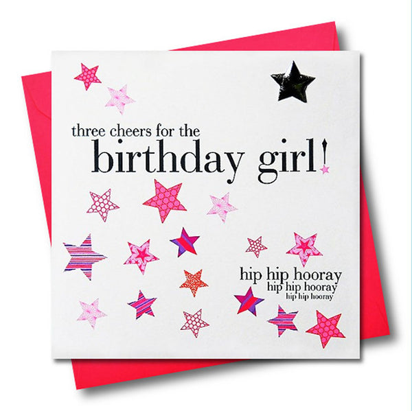 Birthday Card, Pink Stars, birthday girl, Embellished with a padded star