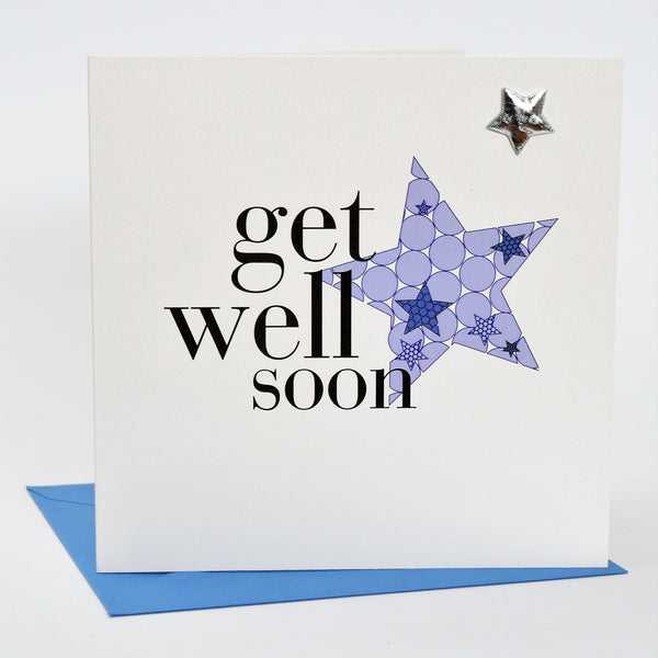 Get Well Card, Blue Star, Get Well Soon, Embellished with a shiny padded star